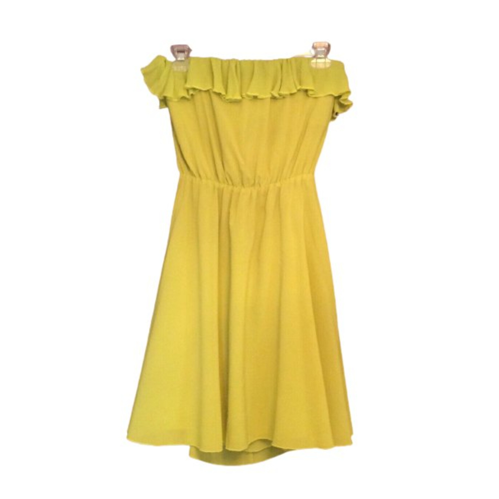 ALICE + OLIVIA CHARTREUSE GREEN SILK BLEND STRAPLESS DRESS SIZE 6